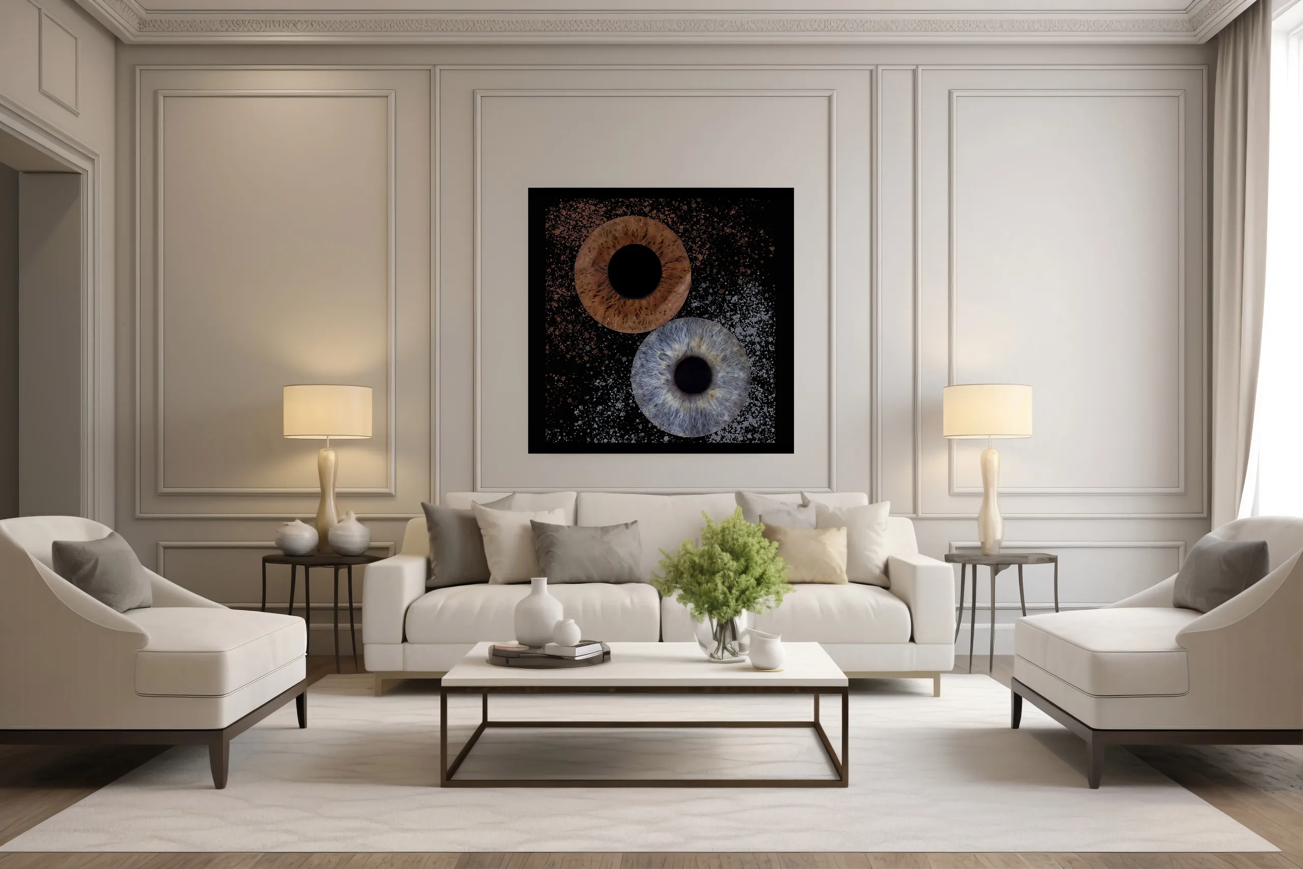 Tirage grand format d'iris dans un intérieur moderne